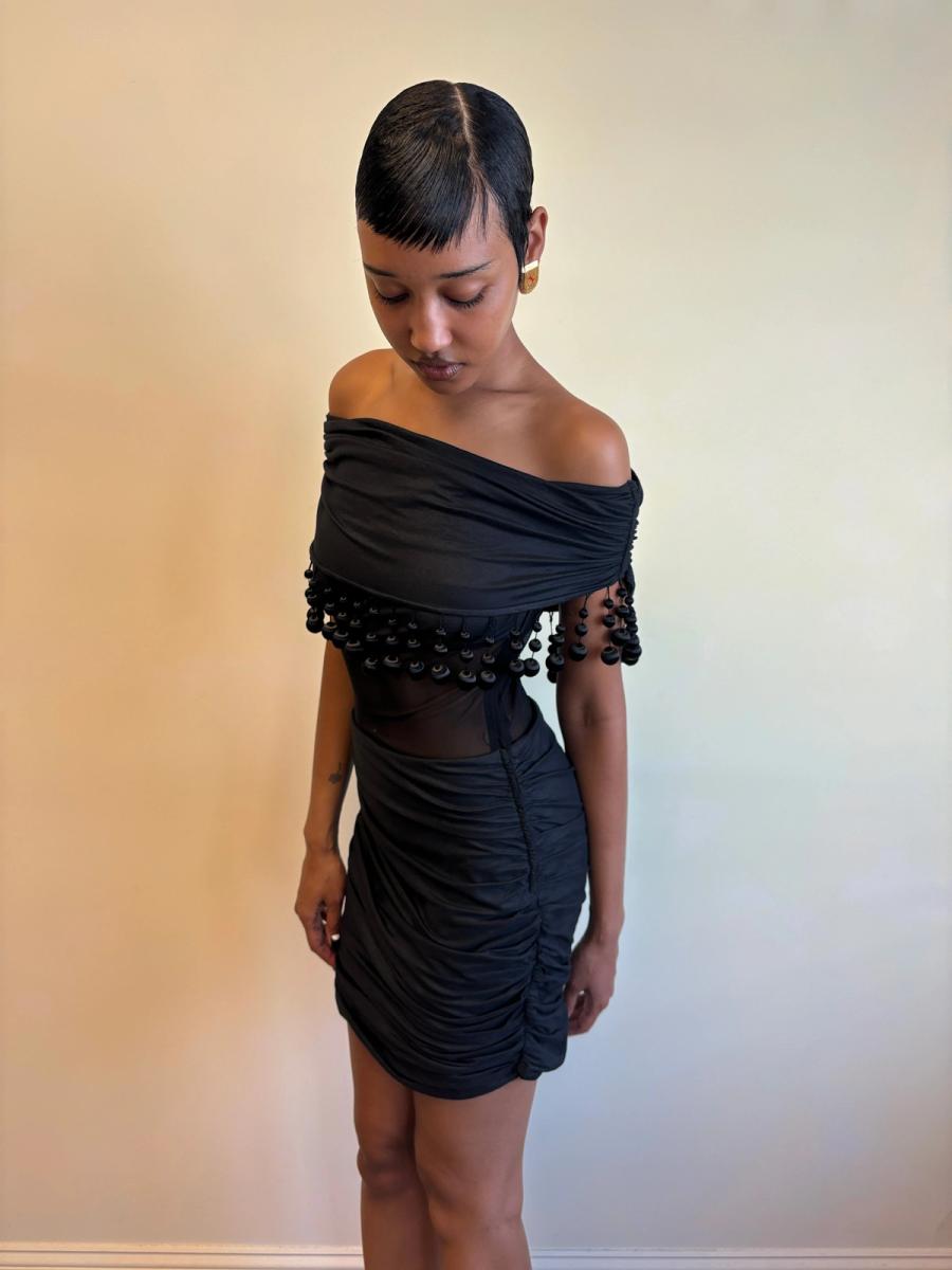 80s Victorio & Lucchino Black Bauble Cutout Dress product image