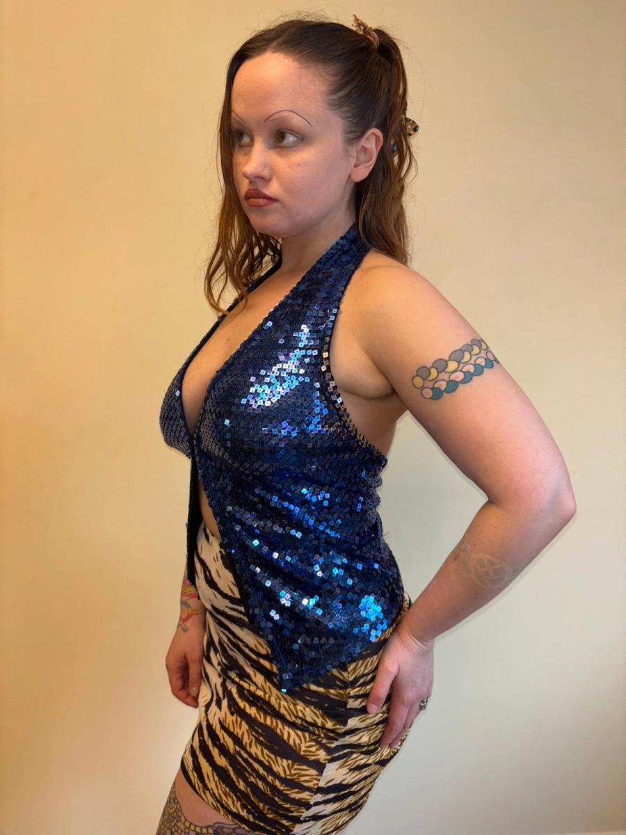 90s Chantal Thomass Blue Sequin Halter Top product image