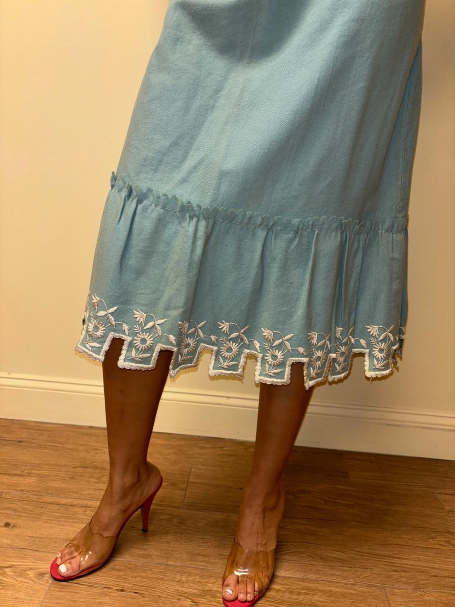 Victorian Blue Wool Flannel Scalloped Petticoat  product image