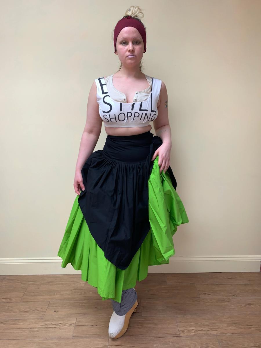 80s Norma Kamali Green and Black Voluminous Skirt product image