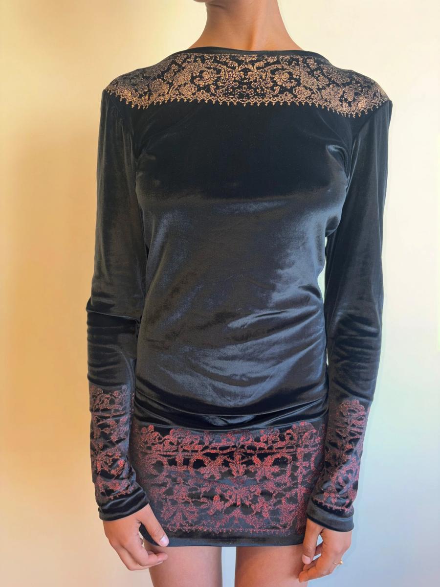 1992 "Always on Camera" Vivienne Westwood Gold Foil Velvet Dress product image