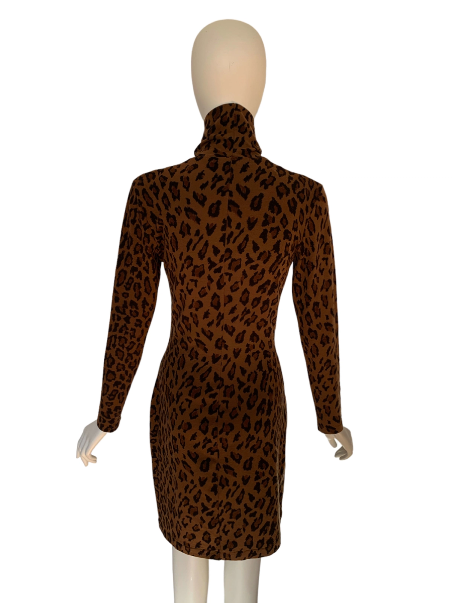 90s Norma Kamali Leopard Turtleneck Dress product image