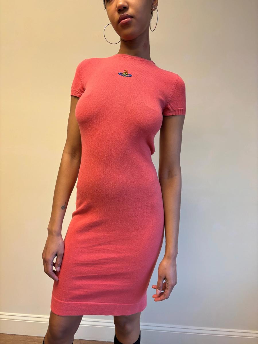 Vintage Vivienne Westwood Coral Pink Knit Orb Dress