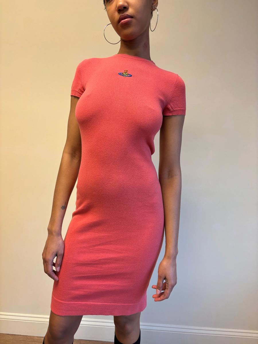 Vintage Vivienne Westwood Coral Pink Knit Orb Dress product image