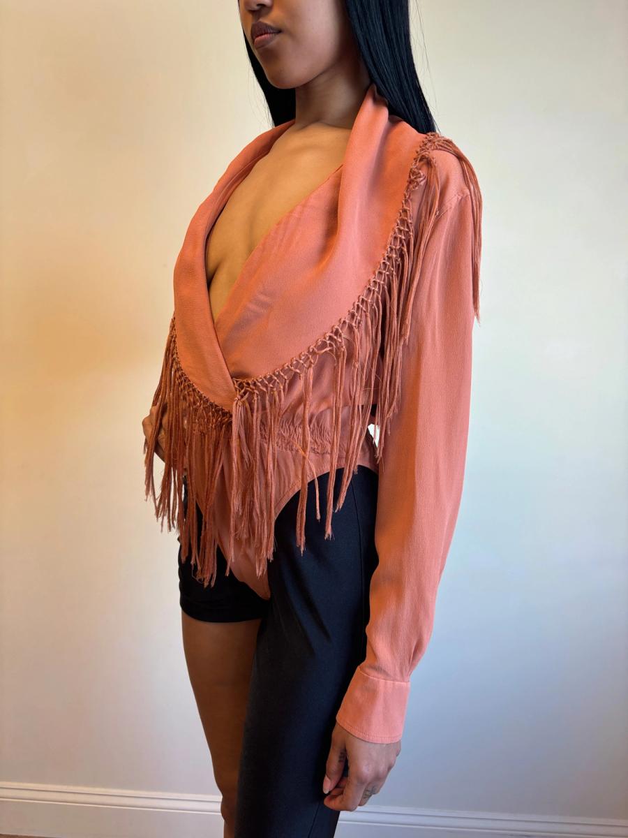 90s Jean-Paul Gaultier Burnt Orange Fringe Bodysuit product image