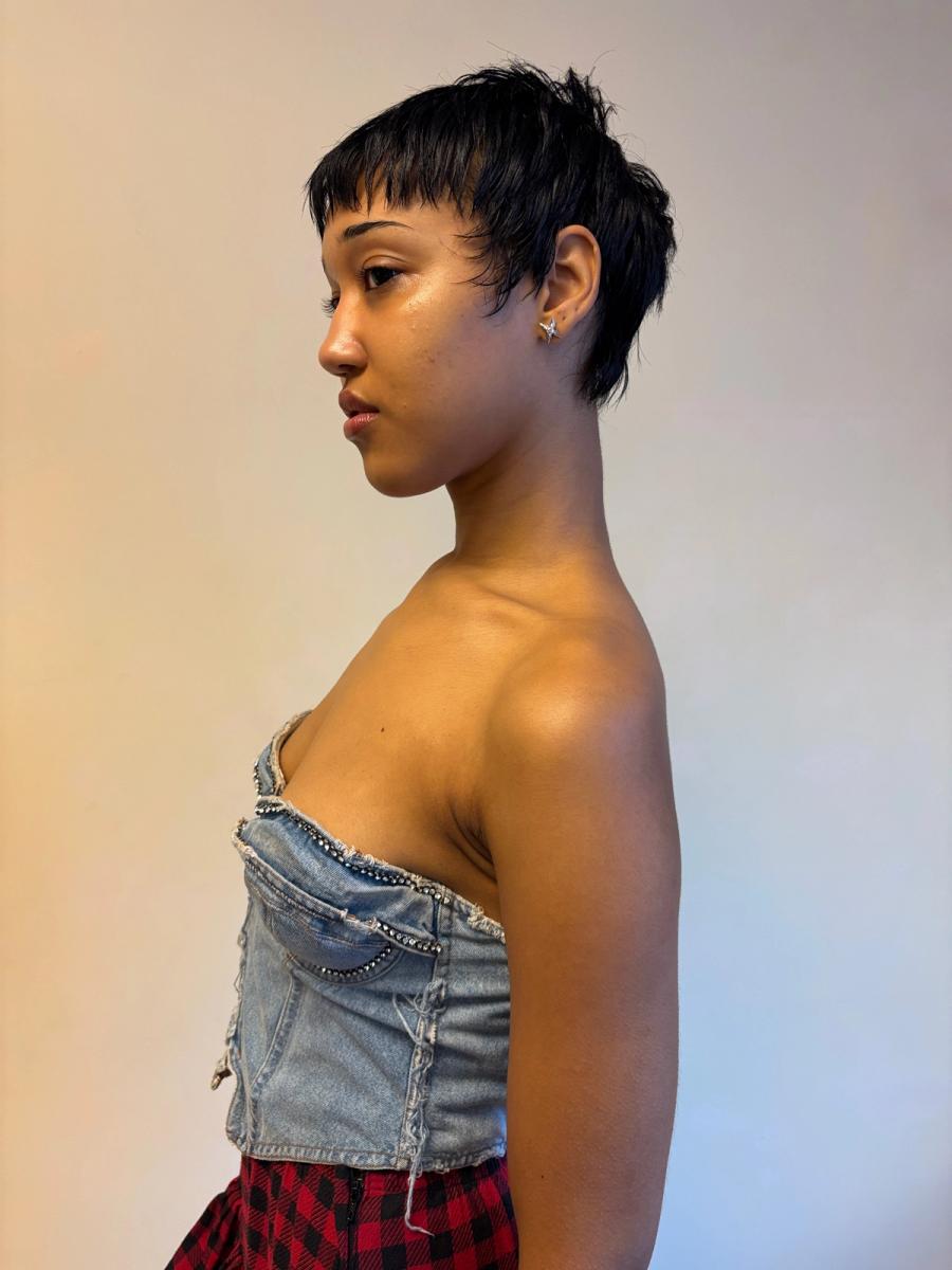 80s Katherine Hamnett Rhinestone Denim Bustier product image