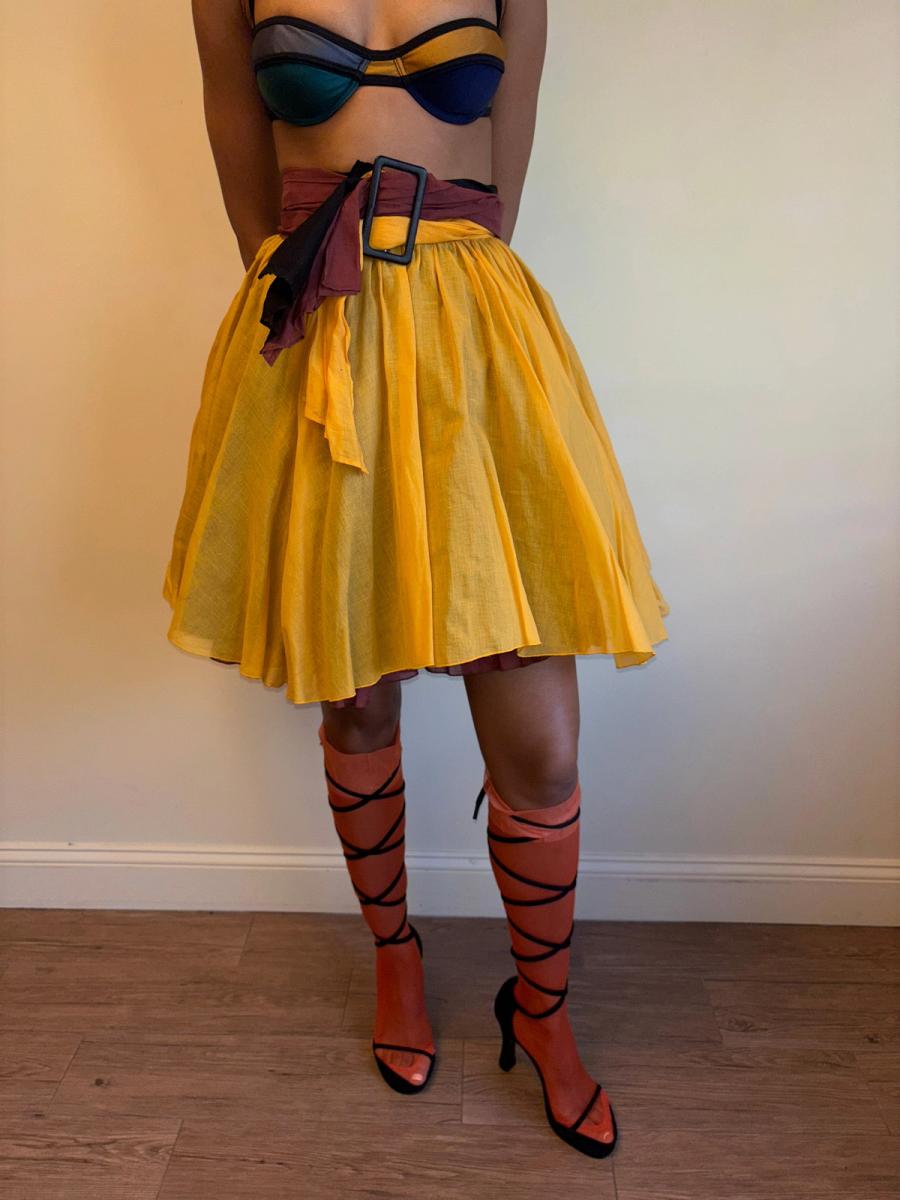 80s Victorio & Lucchino Layered Multi Color Linen Skirt product image