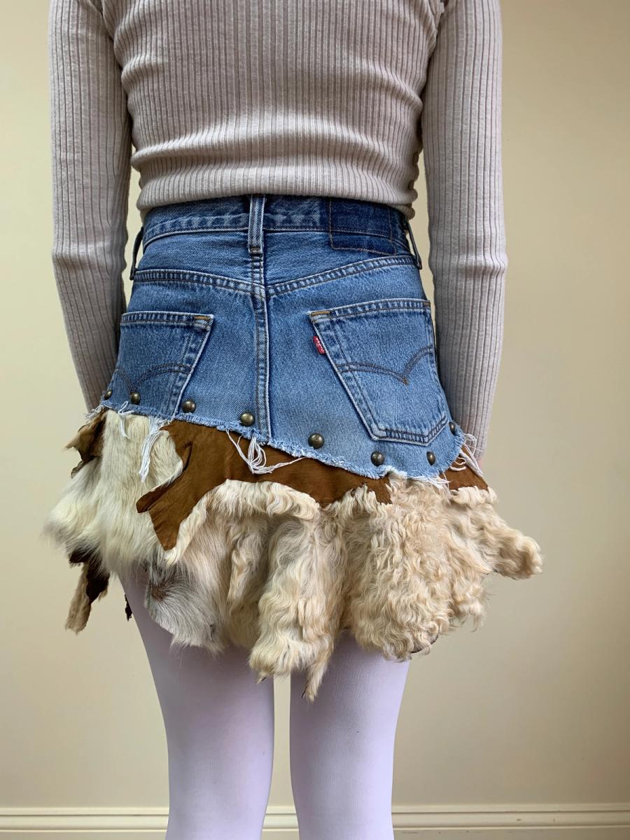Tomoki Yurita One-of-a-kind Shearling Patchwork Skirt product image