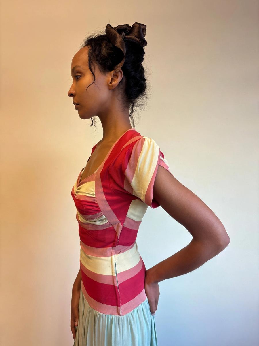 1940s Striped Knit Dress with Chiffon Skirt  product image