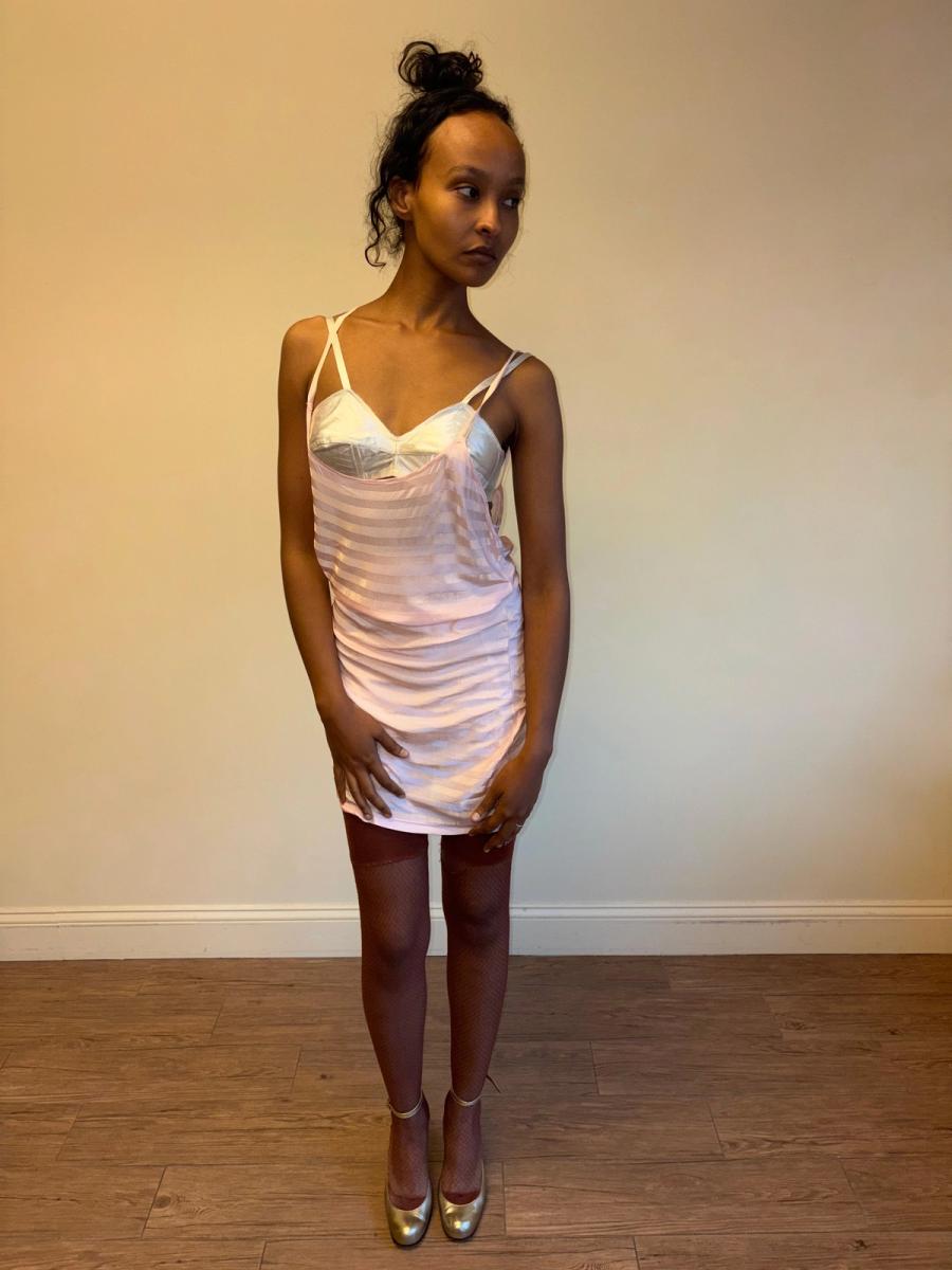 30s Striped Rayon Pink Slip Dress product image