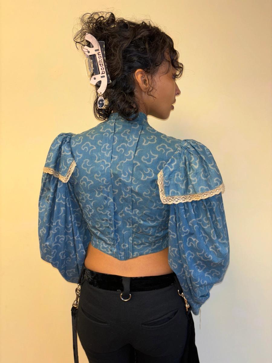 1860s Rare Bell Sleeve French Calico Bodice product image