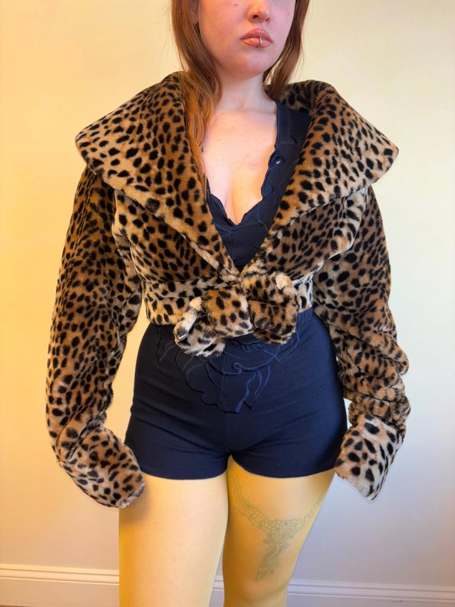 90s Yvan & Marzia Leopard Faux Fur Cropped Coat product image