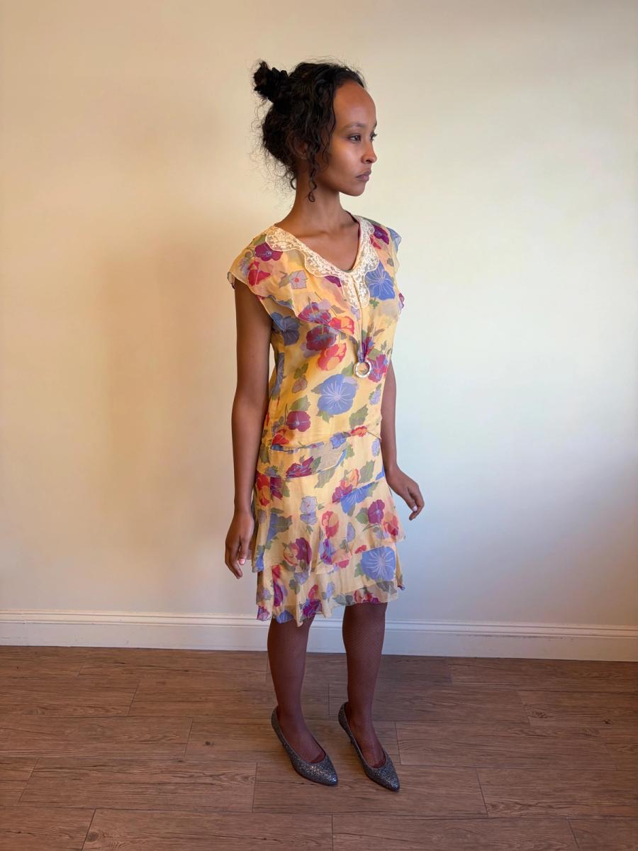 French Late 1920s- 1930s Floral Chiffon Dress product image