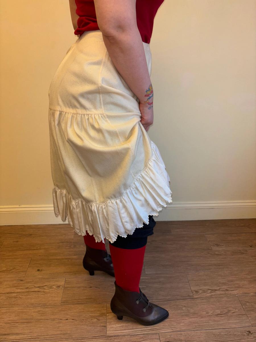 Antique French Short Flannel Petticoat with Scalloped Silk Trim  product image