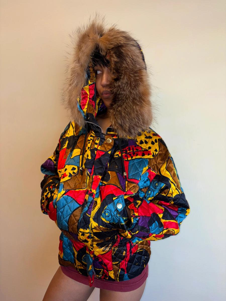 Krizia Cheetah Art Print Convertible Jacket With Fur Hood product image