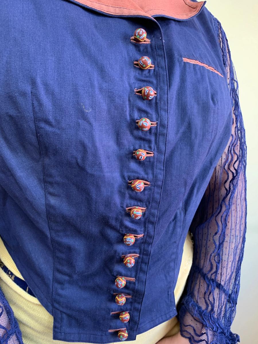 Antique Cobalt Blue Top with Marbled Clay Buttons  product image