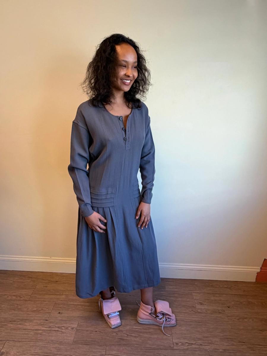 1980s Takezo Wool Crepe Drop-waist Dress product image