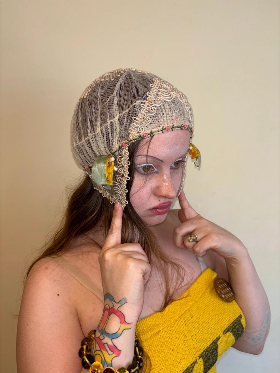 1920s French Bonnet with Yellow Ribbon product image