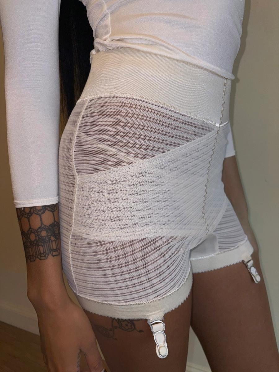 1950s Striped Mesh Girdle With Satin Back Panel product image