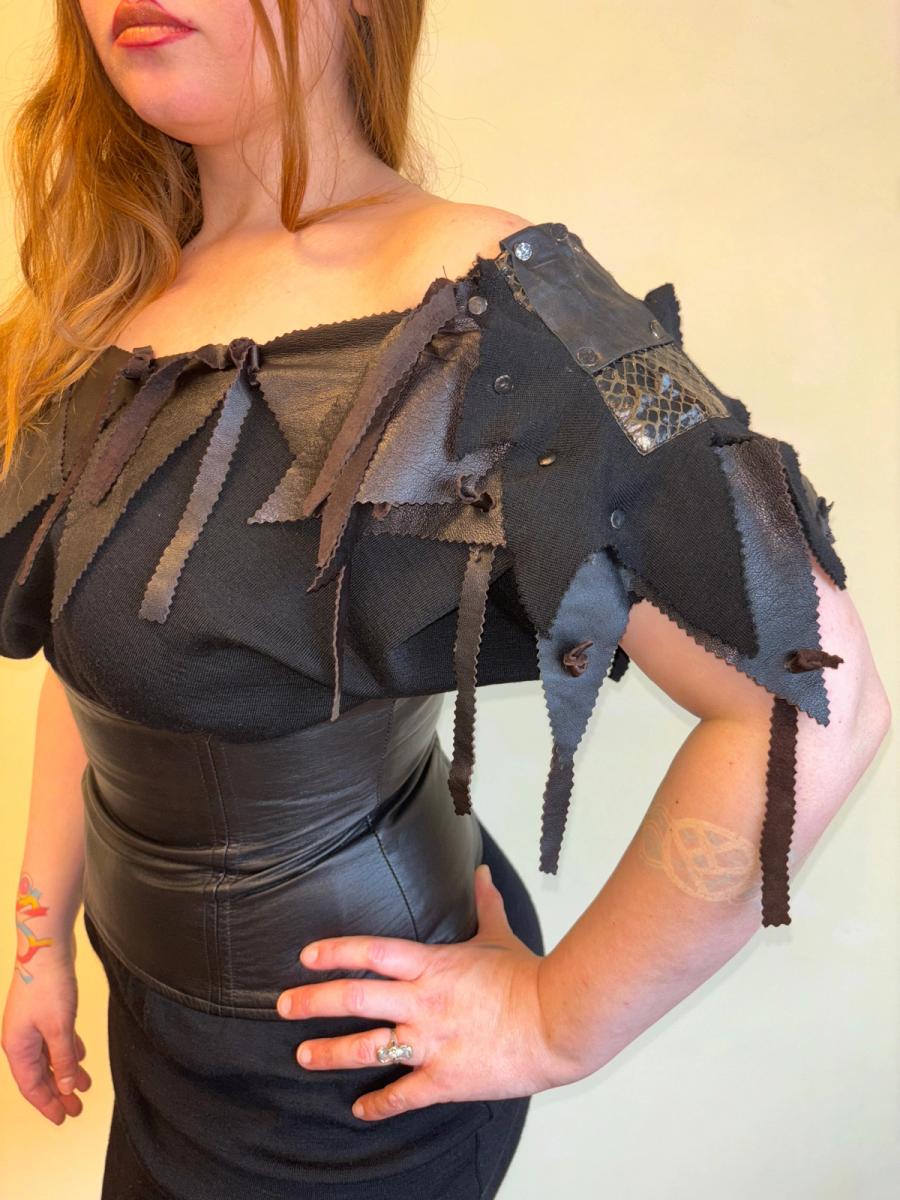 1980s Knit and Leather Shredded Dress product image