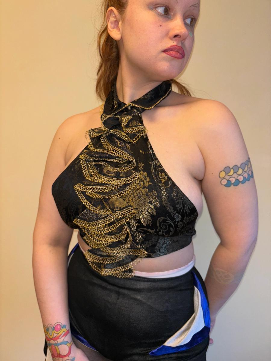 90s Chantal Thomass Brocade Jabot Halter Top product image