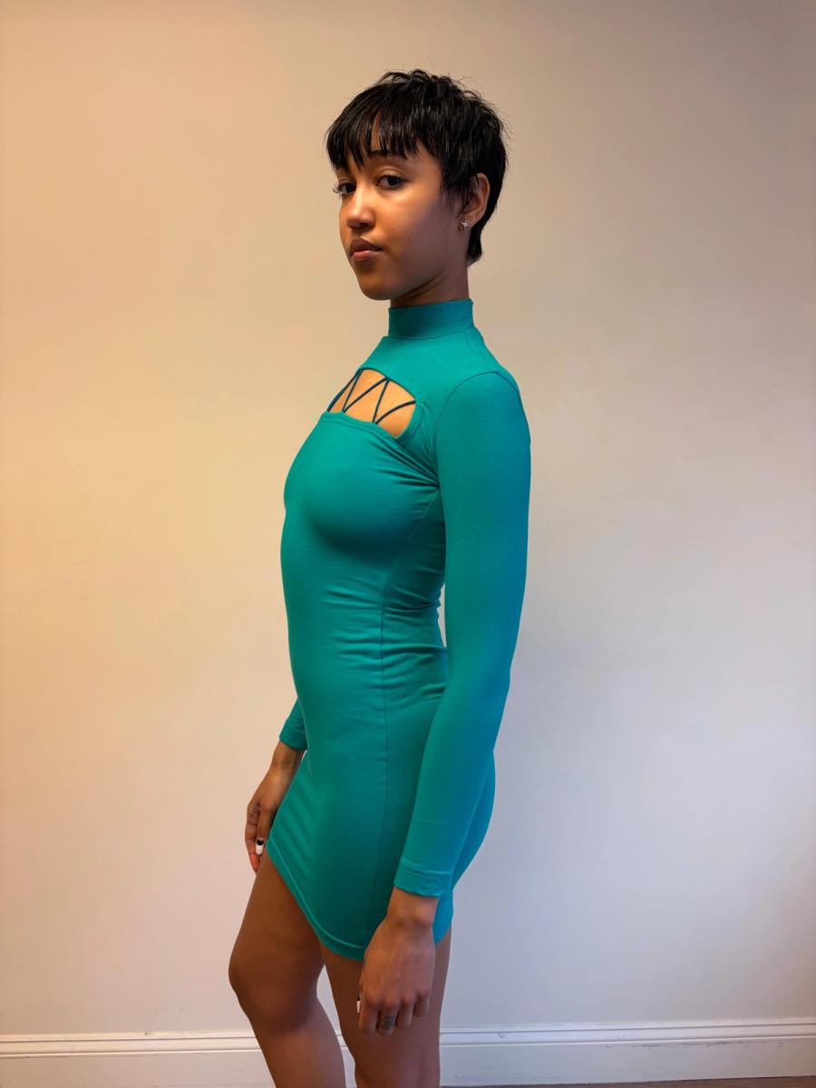 Vintage Chantal Thomass Cutout Teal Bodycon Dress product image