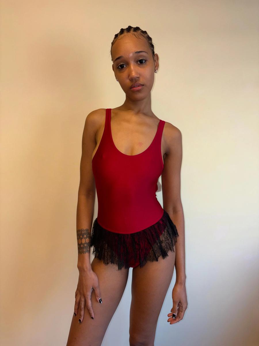 Vintage Chantal Thomass Red Swimsuit with Lace Skirt product image