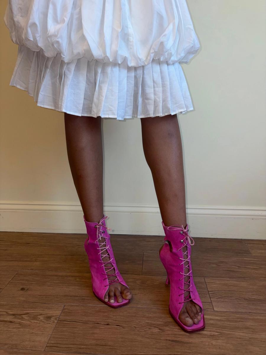 80s Claude Montana Hot Pink Suede Cutout Heels product image