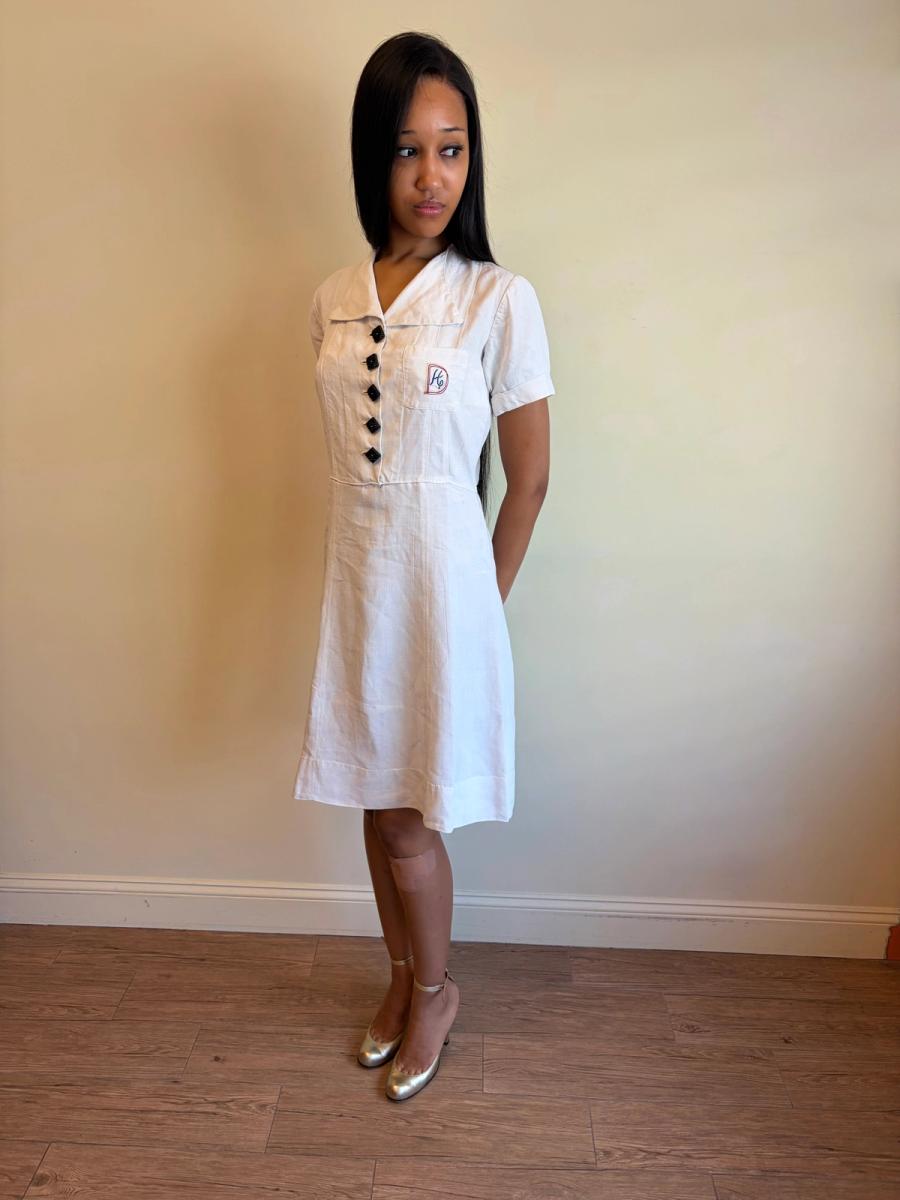 1940 French "Restriction Era" Linen Monogram Dress  product image