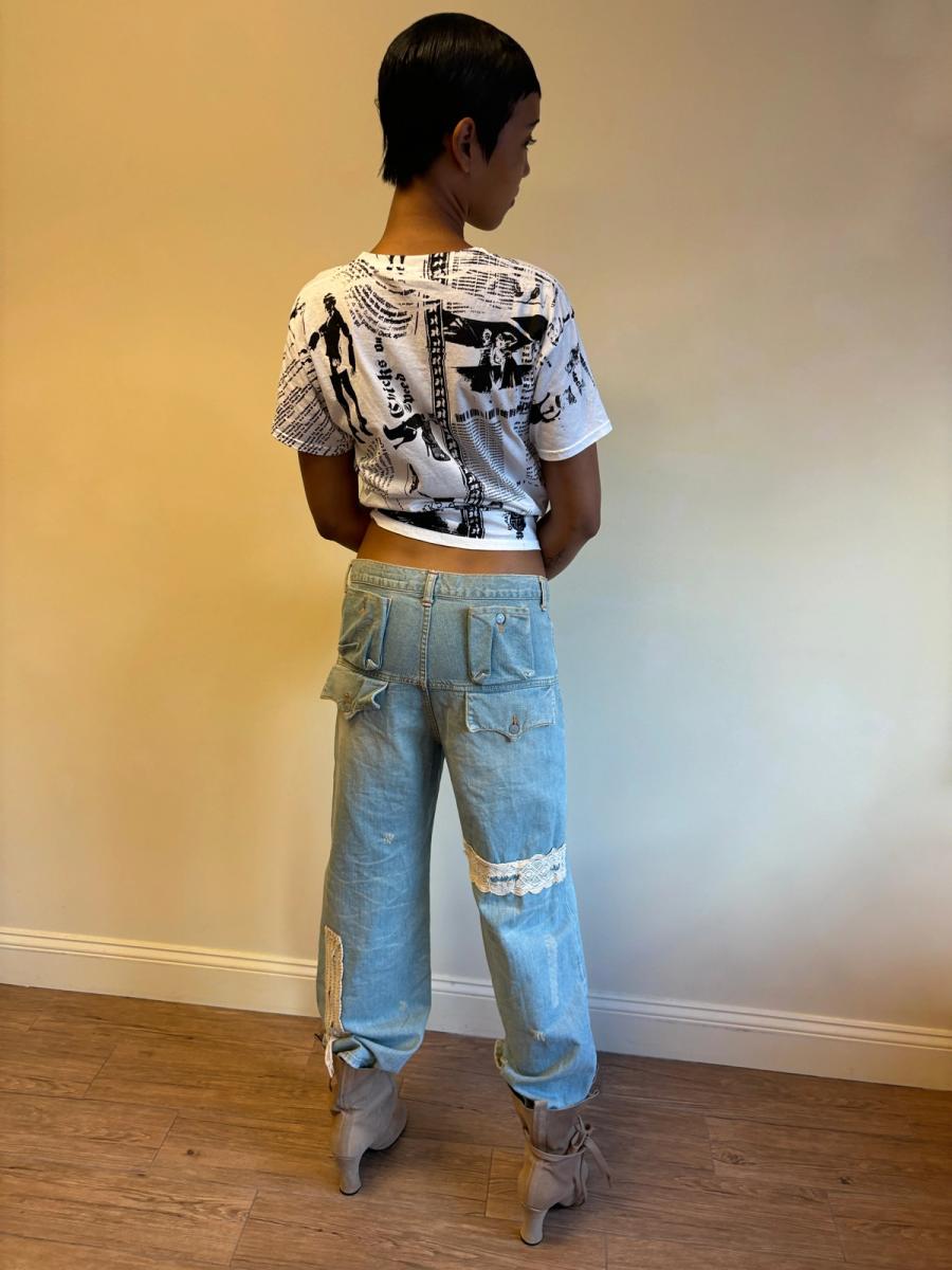 Sunao Kuwahara Lacey Distressed Denim Pants product image