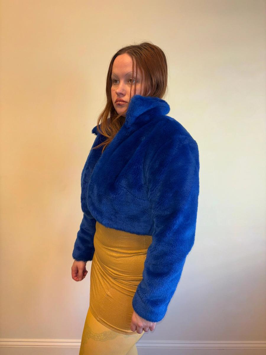 Vintage Norma Kamali Electric Blue Faux Fur Coat product image