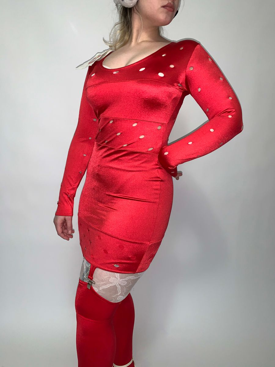 80s Deadstock Stretch Satin Hole-punch Dress product image