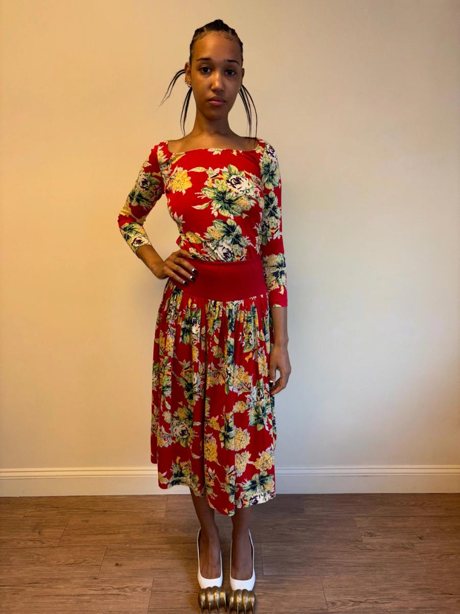 80s Norma Kamali Red Floral Set product image