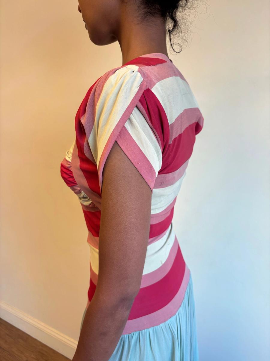 1940s Striped Knit Dress with Chiffon Skirt  product image