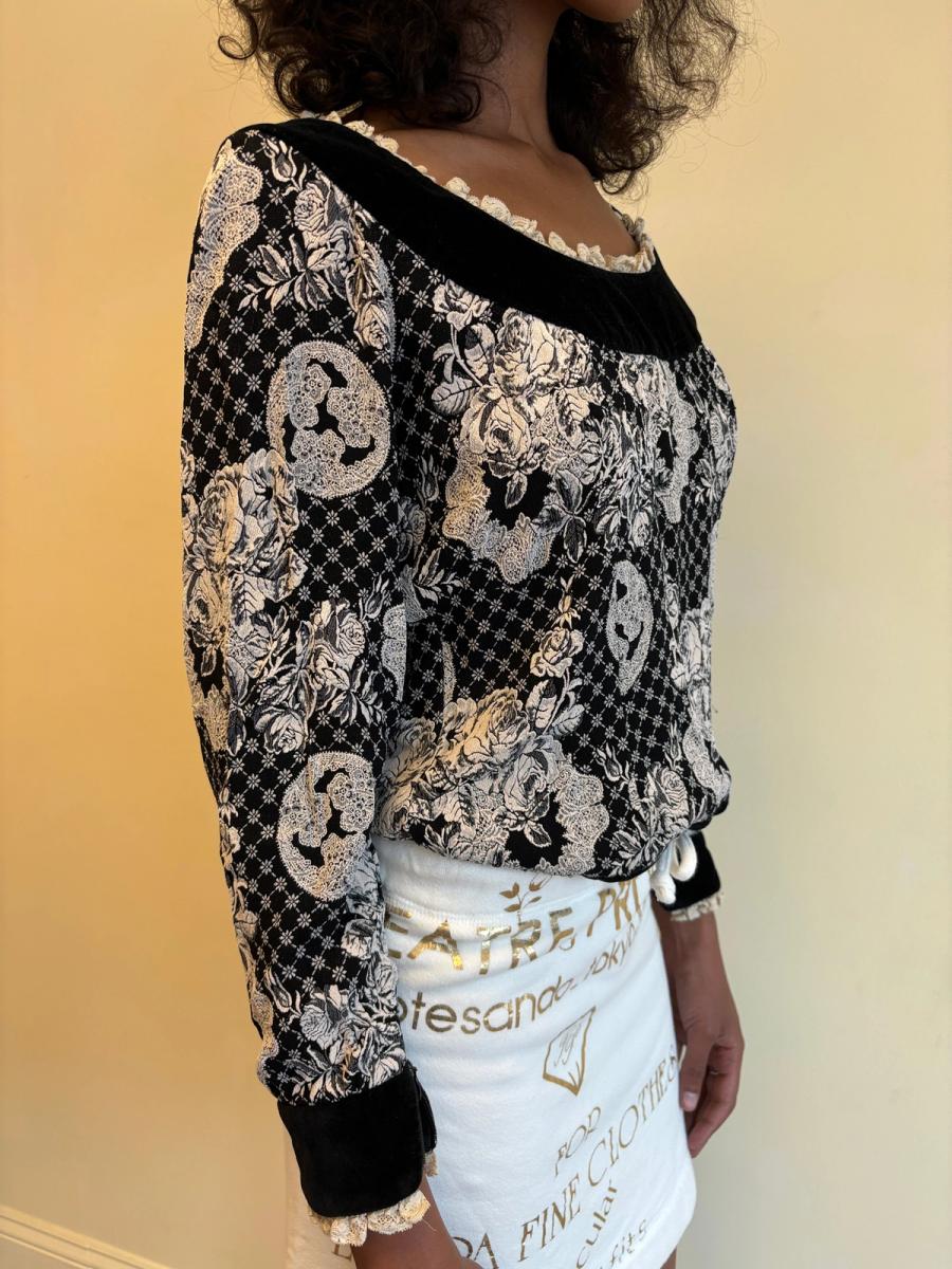 80s Chantal Thomass Velvet Floral Top product image