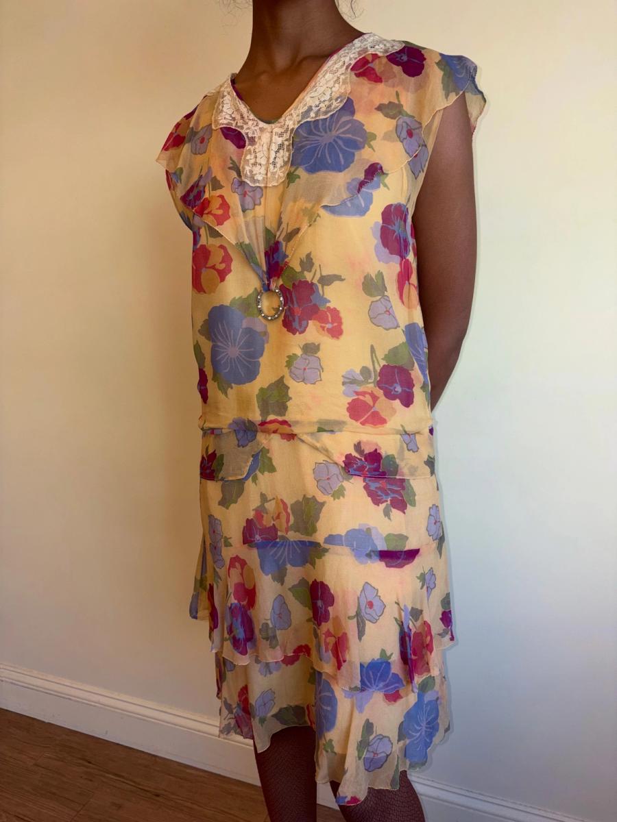 French Late 1920s- 1930s Floral Chiffon Dress  product image