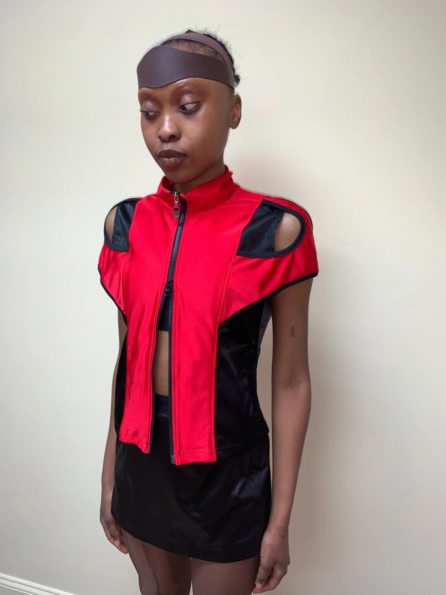 90s Fötus Red and Black Cutout Top product image