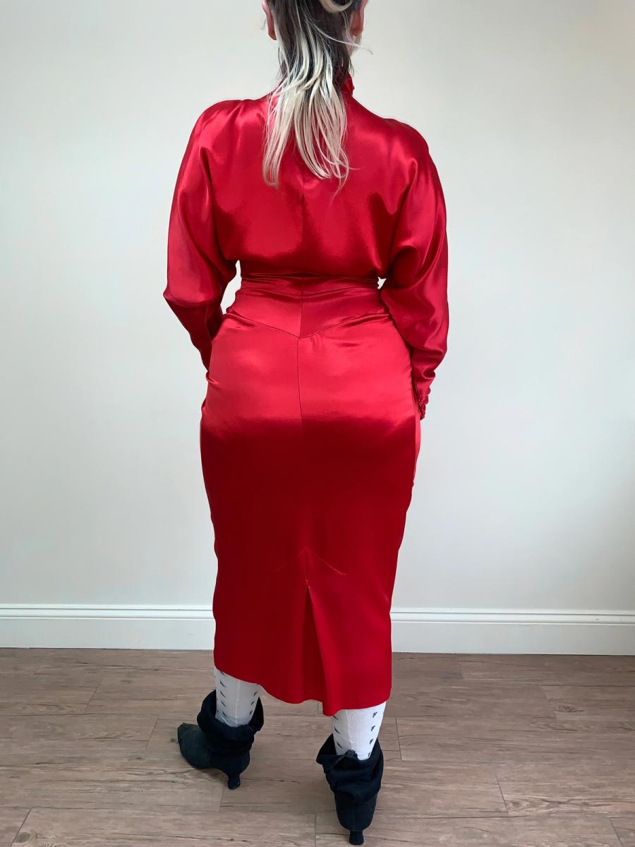 80s Norma Kamali Red Satin Dress product image