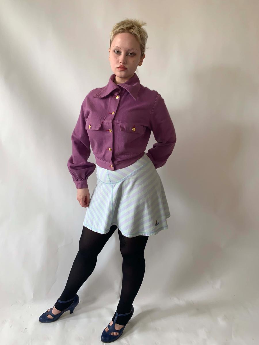90s Vivienne Westwood Pastel Striped Orb Mini Skirt product image
