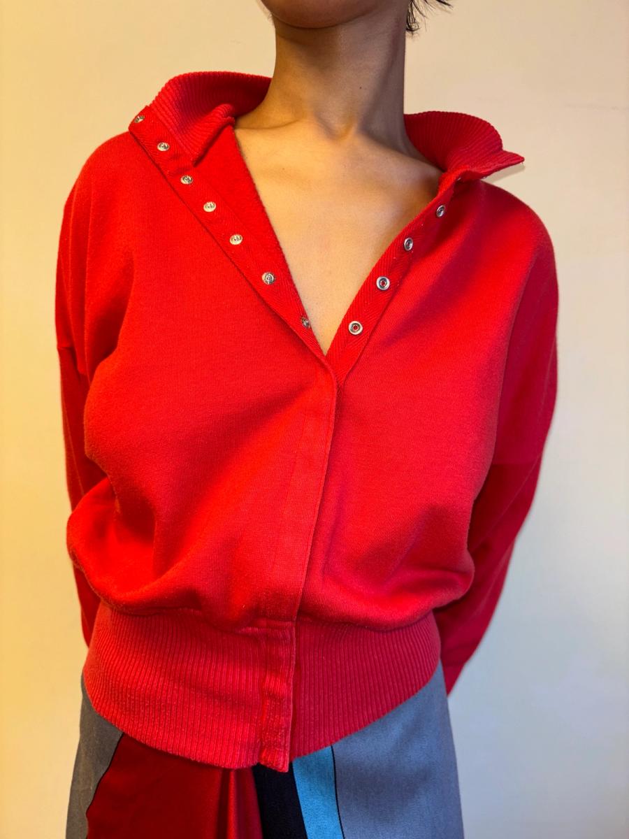 80s Norma Kamali Red Sweatshirt Snap Top product image