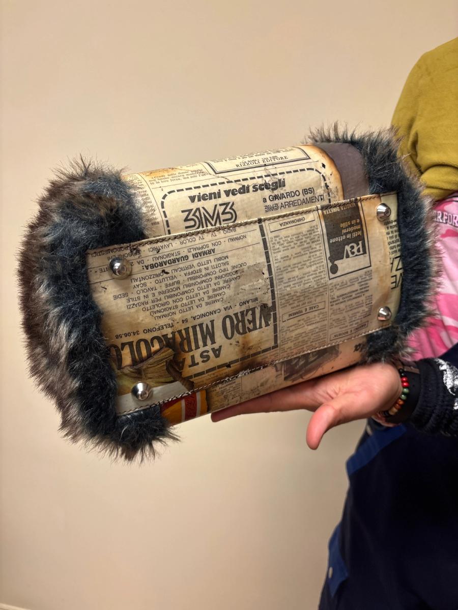 Newsprint and Faux Fur Italian Purse product image