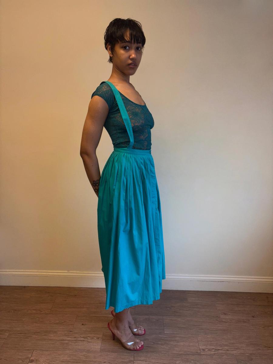 80s Norma Kamali Teal Suspender Skirt product image
