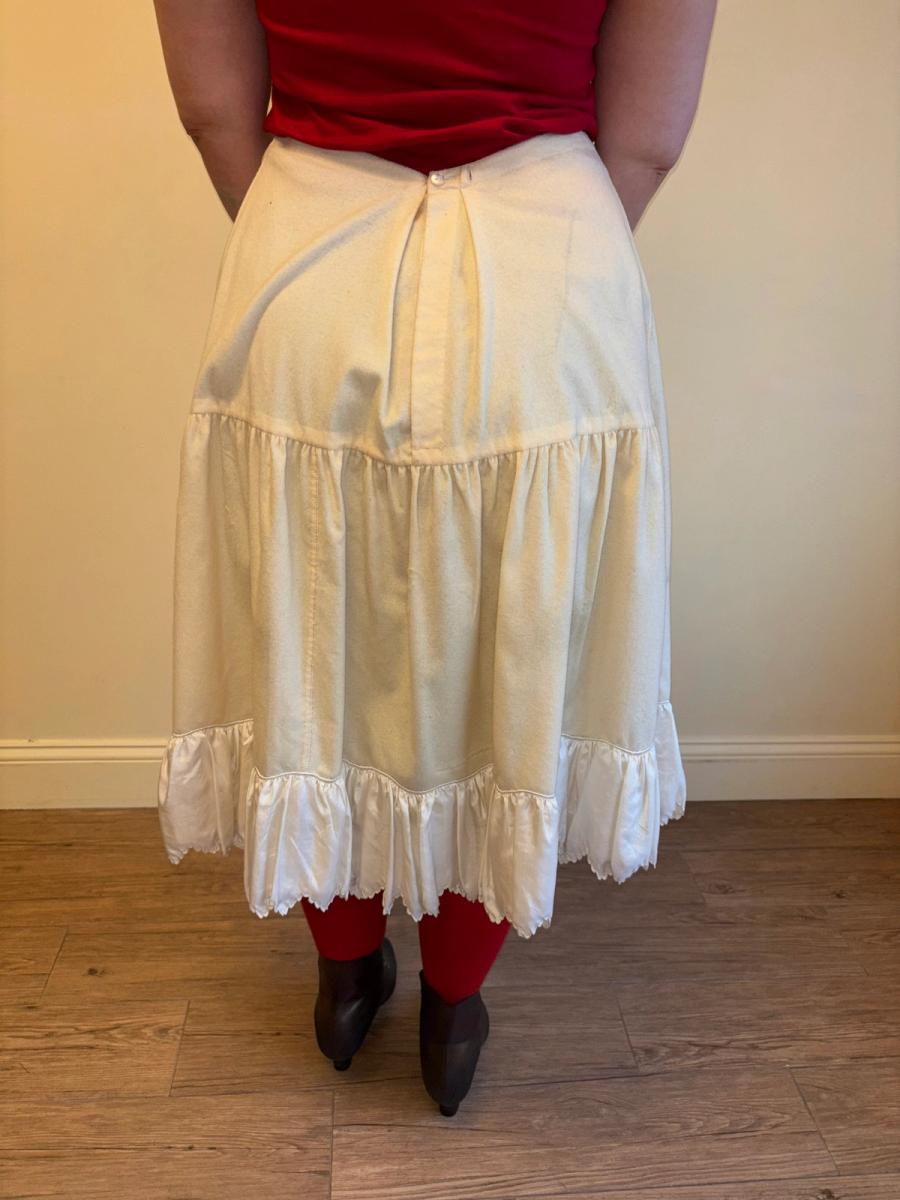 Antique French Short Flannel Petticoat with Scalloped Silk Trim  product image