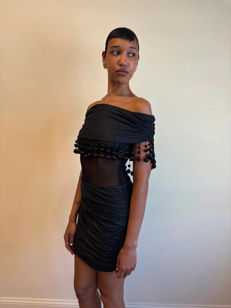 80s Victorio & Lucchino Black Bauble Cutout Dress product image