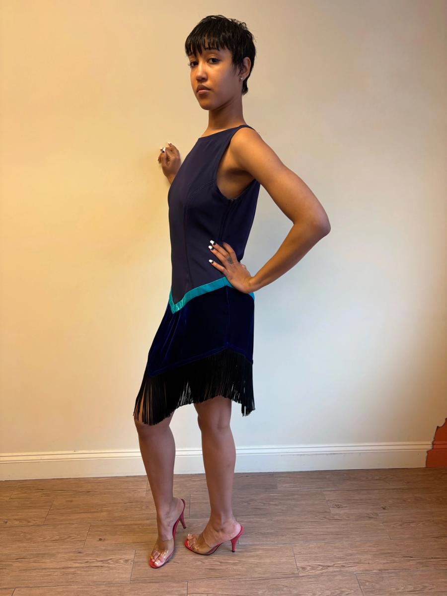 90s Ozbek Velvet and Fringe Dress product image