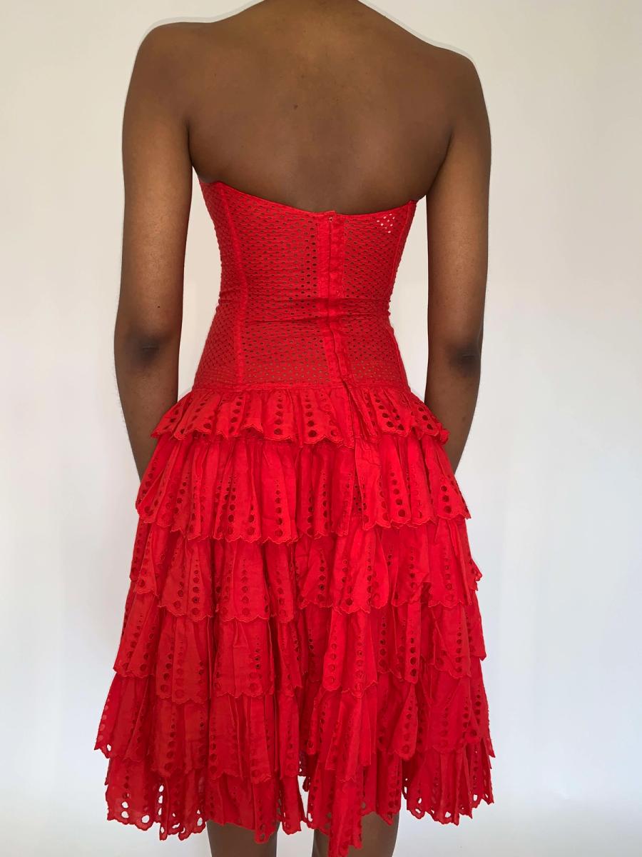 80s Chantal Thomass Red Eyelet Dress product image