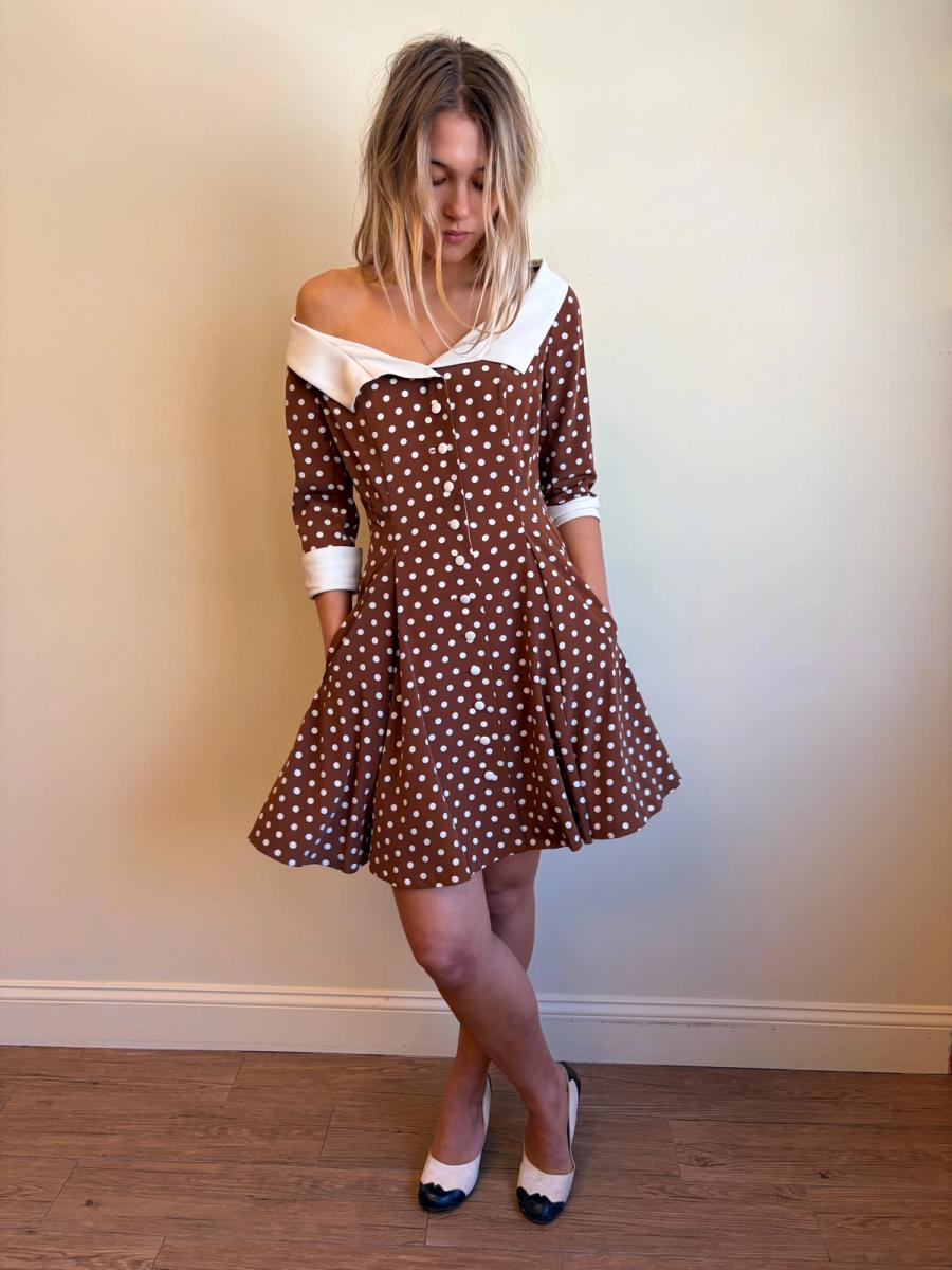 Vintage Norma Kamali Brown Polka Dot Dress product image