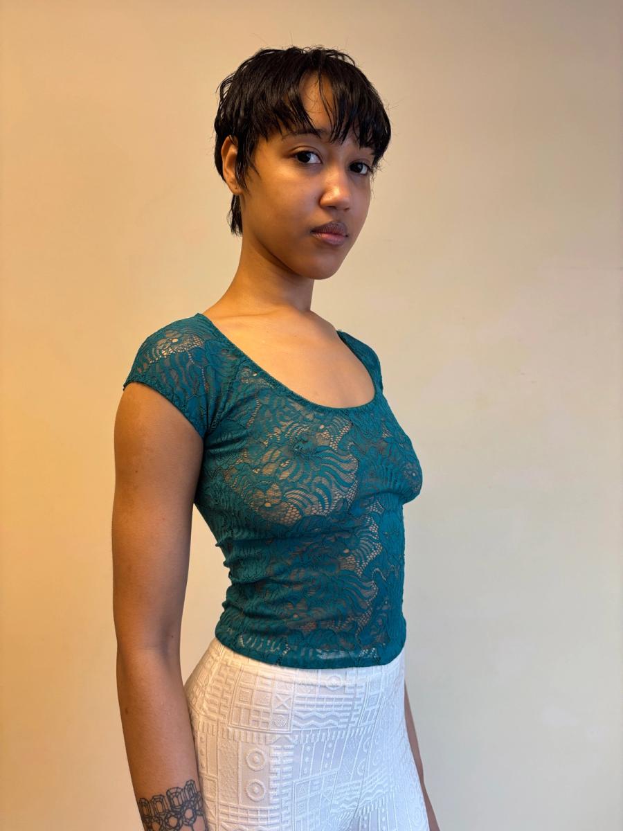 Krizia Teal Tiger Lace Tee  product image