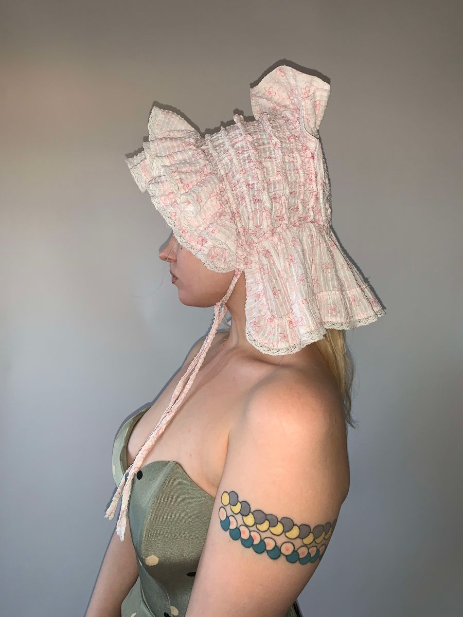 1880s Pink French Calico Bonnet product image