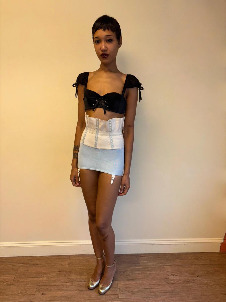 30s or 40s Rubber Baby Blue and White Waist Cincher product image